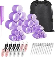 Jotia 50Pcs Hair Rollers Set, including 24Pcs 25mm/36mm/48mm/60mm Self Grip Curler Roller, Clips, Comb and Storage Bag, Hair Heatless Roller Hair Curlers Set for All Hair Types (Purple)