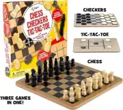 Regal Games - Reversible Wooden Board for Chess, Checkers & Tic-Tac-Toe