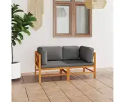 2-Seater Garden Sofa with Grey Cushions Solid Wood Teak