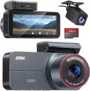 Dash Cam 2.5K QHD, 3.39" IPS Dash Camera for Cars with 64GB Card, 160° and 150°