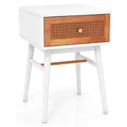 Costway Bedroom Nightstand Wood Bedside Table Accent End Table w/Storage Drawer White & Brown