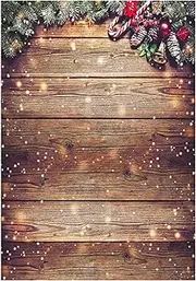Allenjoy 5X7FT Snowflake Gold Glitter Christmas Wood Wall Photography Backdrop Xmas Rustic Barn Vintage Wooden Floor Background for Kids Portrait Photo Studio Booth Photobooth Photographer Props