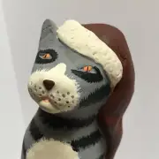 Folk Art Christmas Tabby Cat Wood Kurt S Adler Grey Black Stripe Kitty