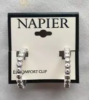New NAPIER EZ Comfort Clip Silver Tone HOOP Earrings #49-6