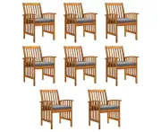 Garden Dining Chairs 8 pcs with Cushions Solid Wood Acacia Outdoor Furniture Set