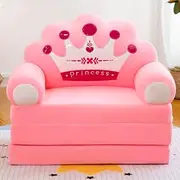 Kids Fold Out Couch, Couch for Toddlers 1-3, 2-in-1 Foldable Princess Chair for Toddlers, Mini Couch for Kids Reading and Napping, for Girls, Crown Pink