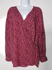 Talbots Plus X 0X Wrap Top Floral Burgundy Cottage Core Prairie Blouse New