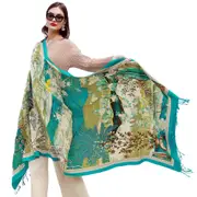 ANYYOU 100% Merino Wool Green Neck Wrap Silk Satin Large Winter Scarf Pashmina Shawl Bandana Perfect For Women Ladies Fashion Style