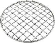 Portable Firewood BBQ Grill Cooking Pot Rack Barbecue Mesh Mat Silver -Round Silver Round