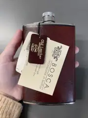 Metal Flask 8 Oz Old Leather Dark Brown BY BOSCA 538/58