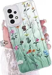 [CASBST] Case for Samsung Galaxy A23 5G/4G, Cute Floral Color Design Pattern Suitable for Women Girls Protective Shockproof Slim Feather Yarn Style Phone Cover for Samsung A23 (Rattan Flower/Green)