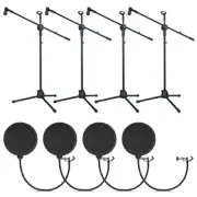 4 Pcs Tripod Microphone Stand Adjustable Boom Height Mic Stand with Mic Clip