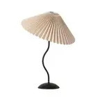 Small Pleated Table Lamp, Bedside Nightstand Lamp with Beige Lampshade Black