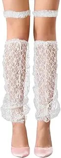 CABODYALS 1 Pair Long Transparent Thin Wide Loose Overknee Boots Made of White Polycotton with Lace Covers Footless Socks Leg Warmer with Garter Calf Warmer for Summer Lolita Shoes
