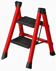 [Hbluefat] 2 Step Ladder, Lightweight Folding Step Stool with Anti-Slip Pedals, Non-Slip Foot Covers, Heavy Duty Metal Stepladder for Household, Kitchen, 330 LBS Weight Capacity (Red)