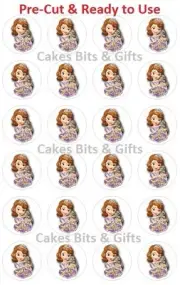 24 x SOFIA the FIRST Edible Wafer Cupcake Toppers Pre-Cut, Ready to Use