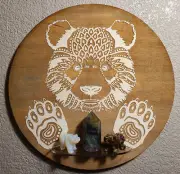 White Mandala Bear Crystal Gemstone Display Shelf wall decor laser engraved