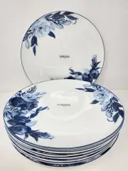 Set Of 8 Dinner Plates Mikasa Darcy White Bone China Blue Floral Flowers 11" New