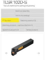 SANDVIK TLSR 102D-S Top Lok 5/8 Square Shank Tool