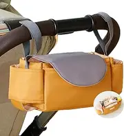HAGOT Pram Organiser Pram Bag with Insulated Drink Holder, Buggy Organiser Bag, Portable Storage Pram Bags, Brown
