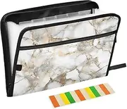 White Gold Ornate Marble Texture Accordion Folder 13 Pockets A4 Letter Size File Holder with Zipper Closure Organizer with Pocket for Paperwork