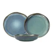 3 Pieces Reactive Glazed Ceramic Organic Fine Dinner Set with Plate and Bowl EARTHY AQUA