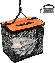 Live Caught Fish Basket, Live Caught Fish Bait Basket Foldable, Zipper Closure Quick-Drying Rubber Coated Fishing Bait Cage for Riverbank, Docks