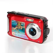 ElgnAura Waterproof Digital Camera, Full HD 2.7K 48MP Underwater Digital Camera, 10ft Waterproof, 16X Zoom, Digital Camera with Selfie Screen Dual Front/Rear Screens(Red)