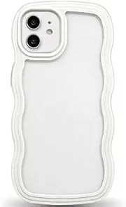 UEEBAI Wave Frame Clear Case for iPhone 11 6.1 inch Case Clear, Cute Wavy Phone Case for Girl Slim Fit Shockproof Phone Cover Bumper Translucent Soft Pretty Case for Women - White
