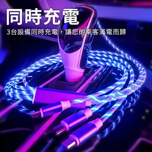 【快速出貨】流光線數據線 lightning TYPE-C 三合一 抖音同款 傳輸線 充電線 安卓 蘋果 發光 流光線