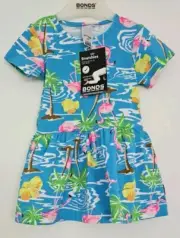 GIRLS BONDS Blue Flamingo Flounce Stretchie Balletsuit - Size 1 /12 - 18mth