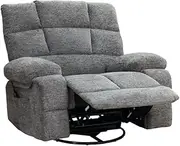 FLEXISPOT Oversized Manual Swivel Rocker Recliner, 8-Position Massage Heating Function with Side Pockets, Hand-Crank Operated, Chenille Fabric, Gray(XRC5)