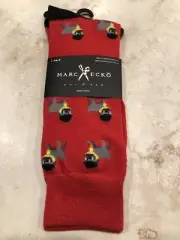 New Marc Ecko Mens Pair Of Novelty Crew Socks Red With Gray dog
