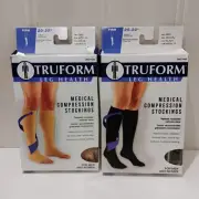 2 Truform Knee High Compression Stockings Open closed Toe Black Beige Medium