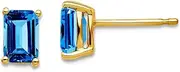 [JewelryWeb] 14k Solid Yellow Gold Emerald-Cut Blue Topaz Earrings Stud Earring for Women in