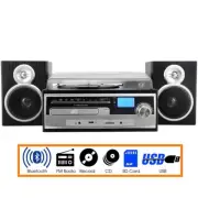 Trexonic 3-Speed Turntable Stereo System Record CD Player w FM Bluetooth AUX USB