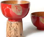 Natureast Set of 2 Japanese Jujube Wooden Bowl with Handmade Gold Foils Paints 11cm Diameter for Rice, Miso Soup,Snacks, Ice Cream, Dip, Asian Luxury Vintage Traditional Home Dinner Tableware (Leaf)