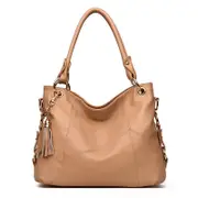 Women PU Leather Handbag Large Capacity Satchel With Shoulder Strap-Khaki