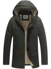 WenVen Men's Winter Warm Cotton Parka Jacket Army Fatigue Coat Army GreenM
