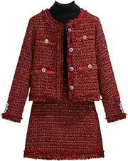 [UKTZFBCTW] Female Small Fragrant Style Suit Skirt for Women Spring Two-Piece Set