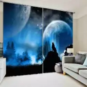 Wolf Howls White Moon 3D Curtain Blockout Photo Printing Curtains Drape Fabric