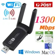 1300Mbps WiFi Wireless Dongle USB Dual Band LAN Card Network Adapter 2.4/5.8GHz