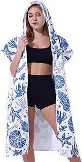 MABCIRY Poncho Changing Robe With Zipper - Soft Wetsuit Towel, Hooded and Highly Absorbent for Surfing and Swimming (Conch Starfish)