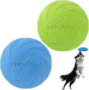 XIGOU Dog Flying Disc, 2 Pack Dog Flyer Toys, Soft Rubber Interactive Lightweight Flying Disc Dog Toy for Small Large Dogs - Floats in Water & Safe on Teeth, 7.2 inch.