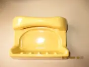 VINTAGE Ceramic Soap Dish Tray w/ Washcloth Holder/Grab Bar Glossy Yellow