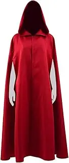 Women's Red Hooded Cape Cloak Costume with White Bonnet, Handmaid Style, Halloween Party Outfit