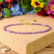 Amethyst Stone Dainty Round Stacking Adjustble Bracelet Healing Crystal w/Gft Bx