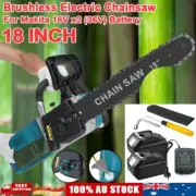 Brushless Cordless 18'' Wood Cutting Saw Chainsaw Battery For Makita 18V x2(36V)