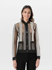 Black & White Wool Mesh Cardigan