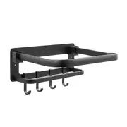 Bathroom Basin Storage Shelf Foldable Space Saving Aluminum Wall Mounted Drying Rack with Hooks for Kitchen and Bathrooms